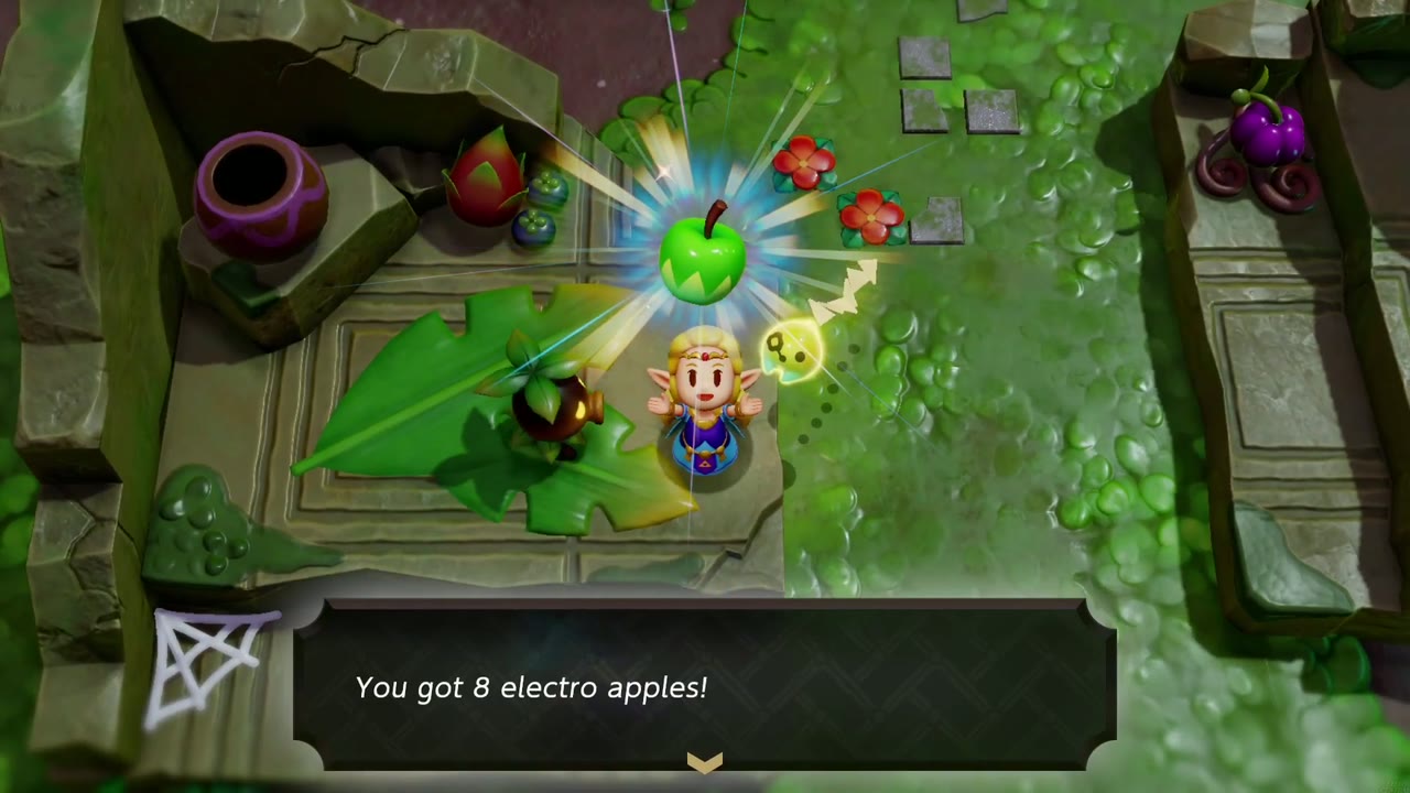 Zelda holds up 8 electro apples from the researcher for The Rain-Making Monster Zelda holds up 8 electro apples from the researcher for The Rain-Making Monster