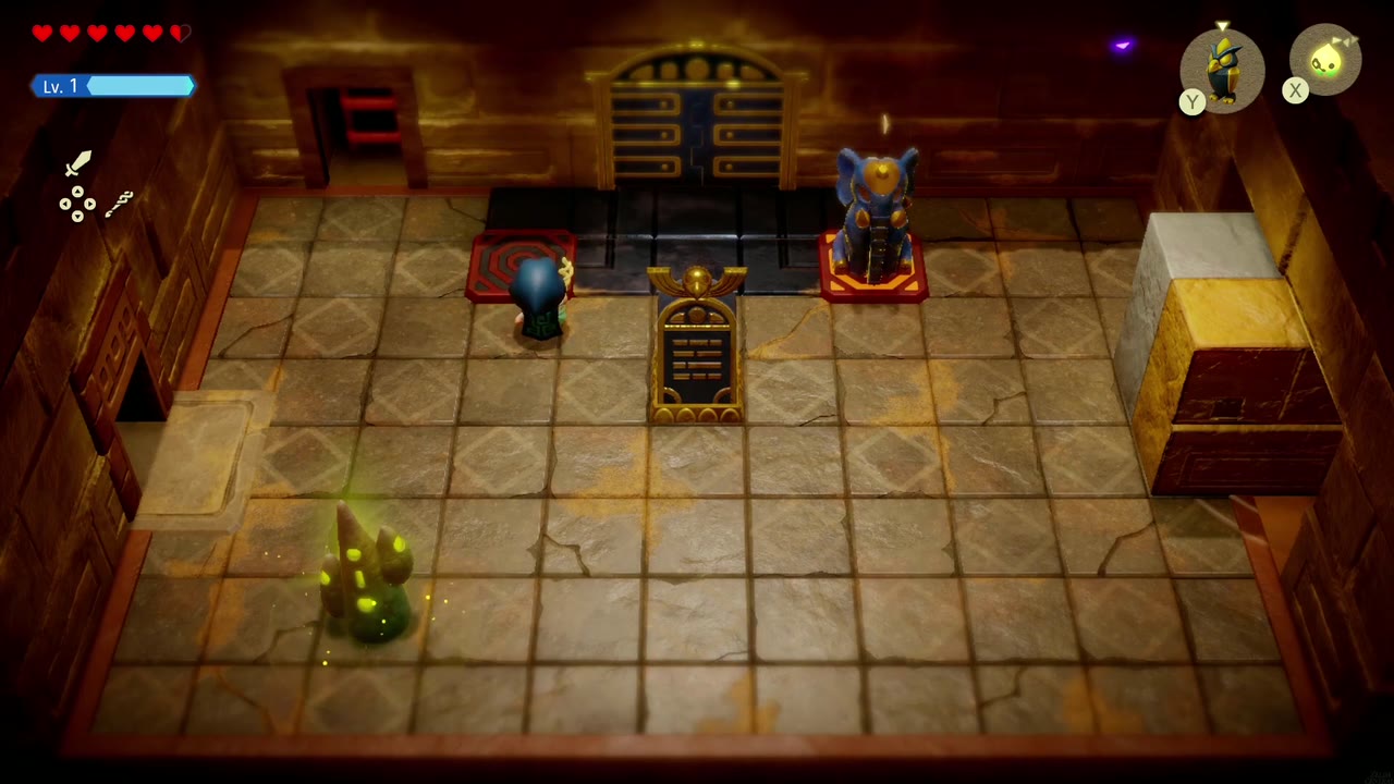 Gerudo Sanctum Dungeon - The Legend of Zelda: Echoes of Wisdom Walkthrough 123 Elephant Statue echo on the right red tile beside the sealed tribute door; left tile still empty.