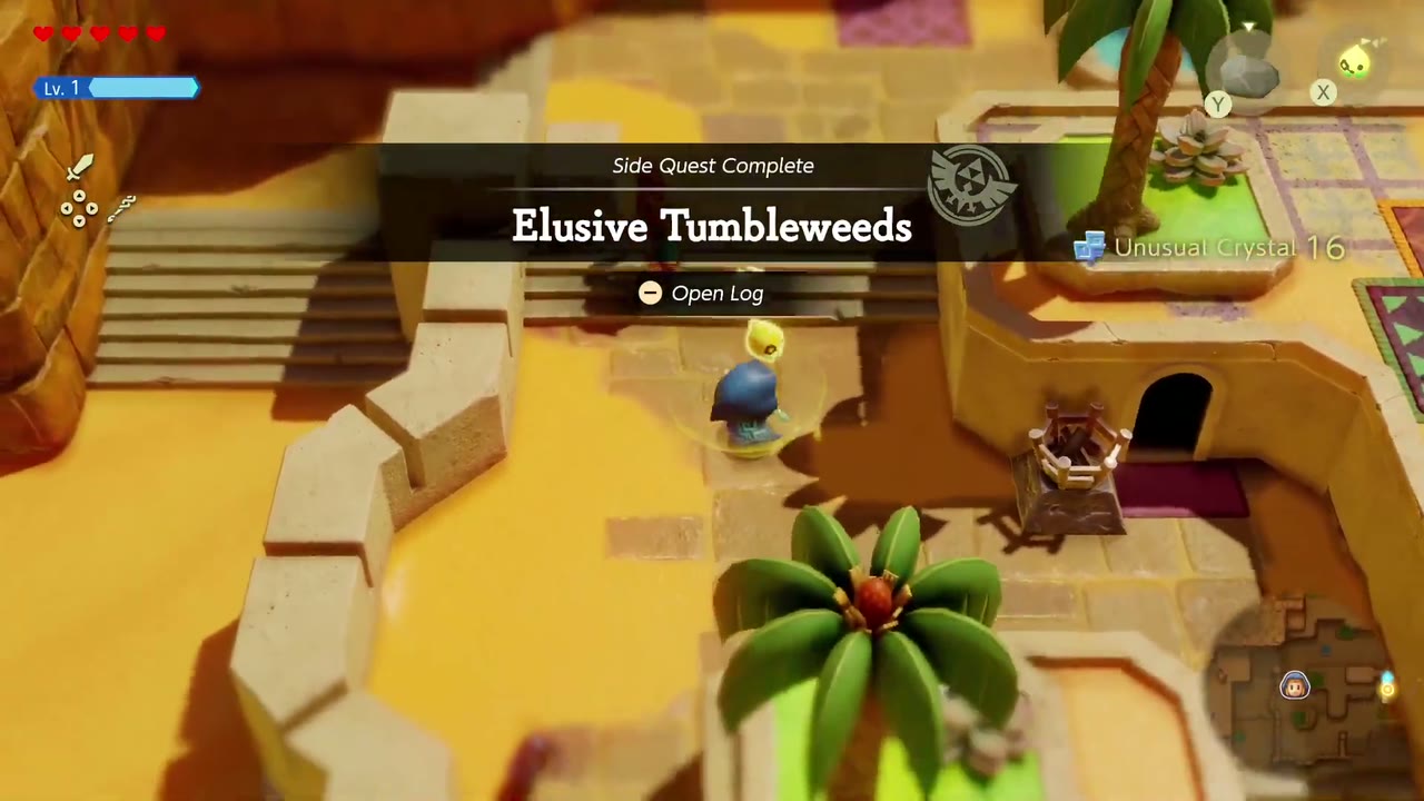 Elusive Tumbleweeds - The Legend of Zelda: Echoes of Wisdom Walkthrough 15 The Side Quest Complete banner for Elusive Tumbleweeds appears in Gerudo Town.