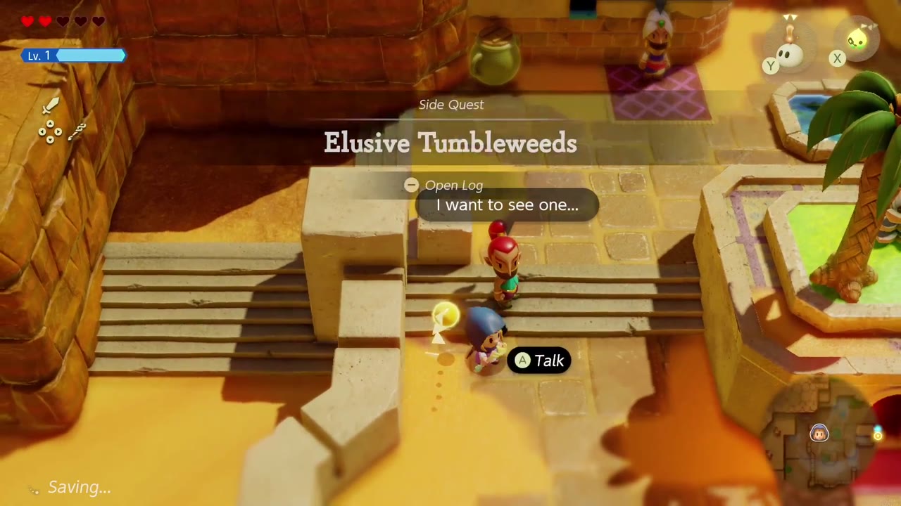 Elusive Tumbleweeds - The Legend of Zelda: Echoes of Wisdom Walkthrough 4 The Elusive Tumbleweeds side quest banner appears on the Gerudo Town stairs.