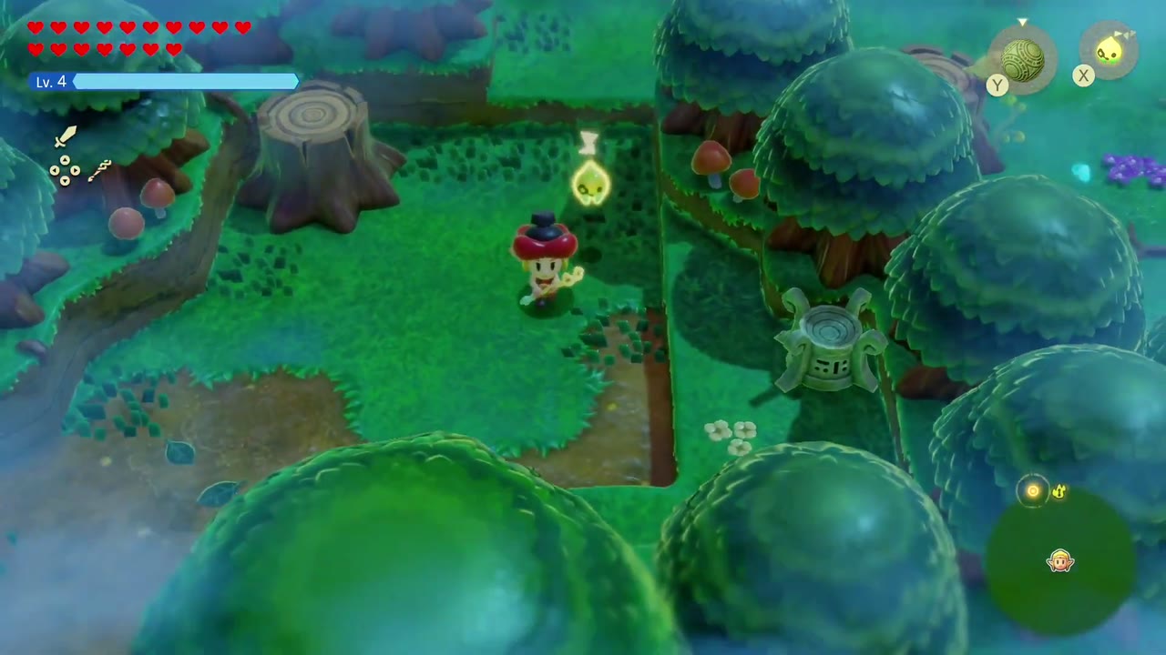 The Eternal Forest - The Legend of Zelda: Echoes of Wisdom Walkthrough 39 The last empty stone pedestal sitting by a grassy ledge among the Eternal Forest trees.