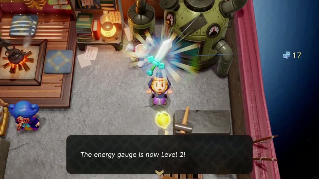 Lueburry's machine finishes an upgrade: "The energy gauge is now Level 2!"