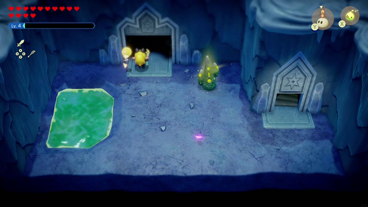 Lanayru Temple Dungeon - The Legend of Zelda: Echoes of Wisdom Walkthrough 76 Zelda walks through the unlocked boss door in the B4 room with the green floor tile.