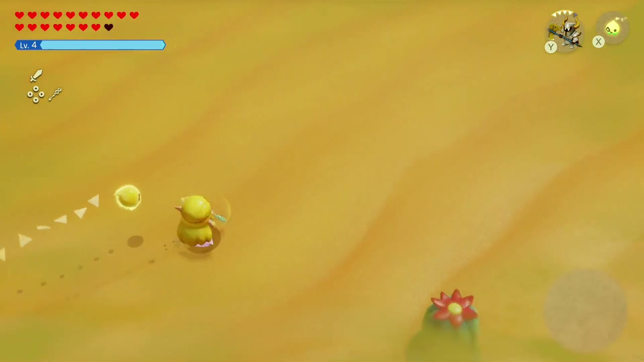 The air turns hazy yellow as Zelda walks into the desert sandstorm. The air turns hazy yellow as Zelda walks into the desert sandstorm.