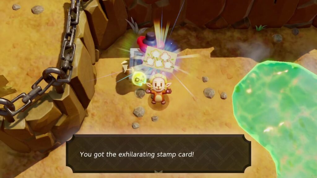 The Rift on Eldin Volcano - The Legend of Zelda: Echoes of Wisdom Walkthrough 88 Zelda holds up the exhilarating stamp card earned by filling a card at the Eldin Volcano Trail stand.