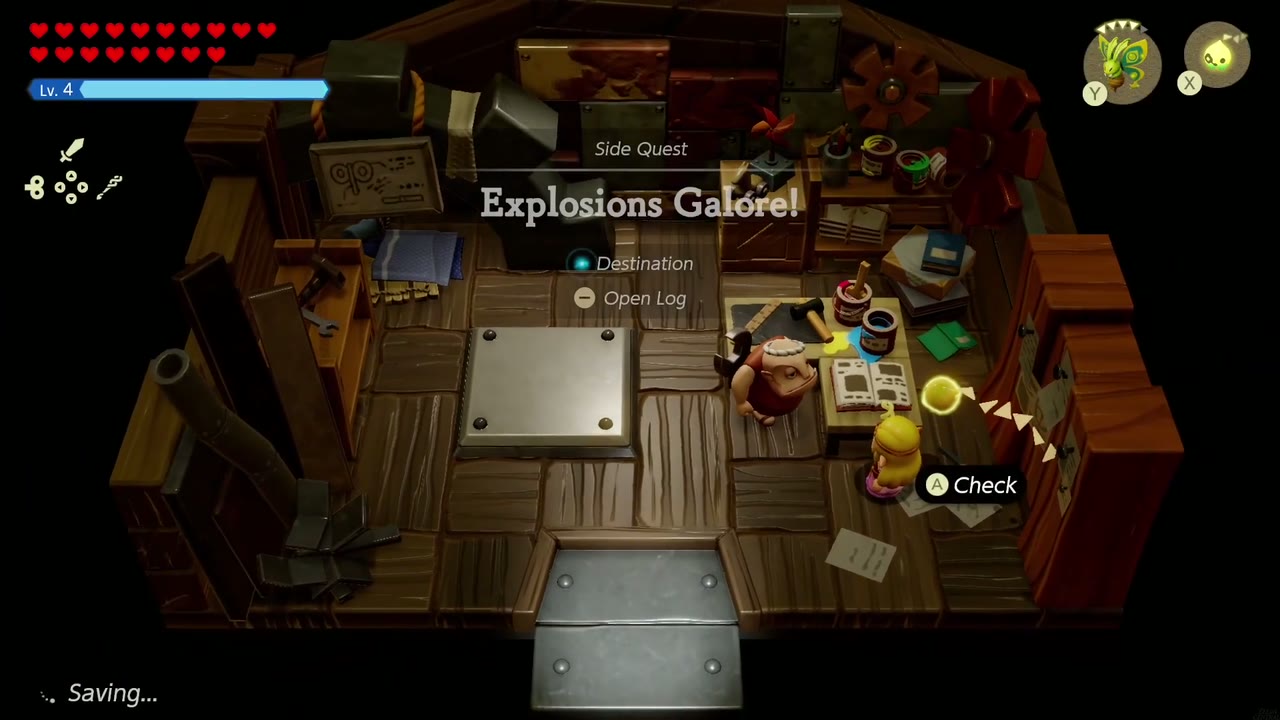 Explosions Galore! - The Legend of Zelda: Echoes of Wisdom Walkthrough 3 The Explosions Galore! side quest banner appears in Dampé's studio.