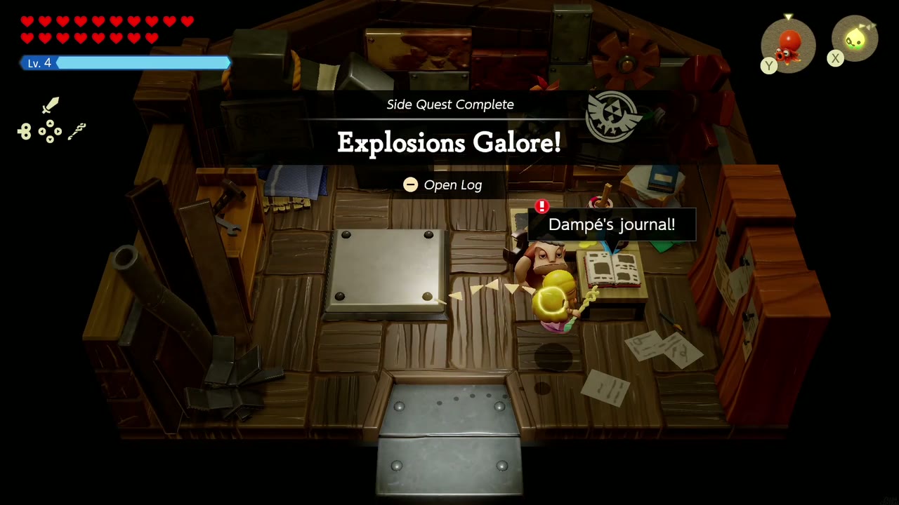 Explosions Galore! - The Legend of Zelda: Echoes of Wisdom Walkthrough 18 Side Quest Complete banner for Explosions Galore! in Dampé's studio.
