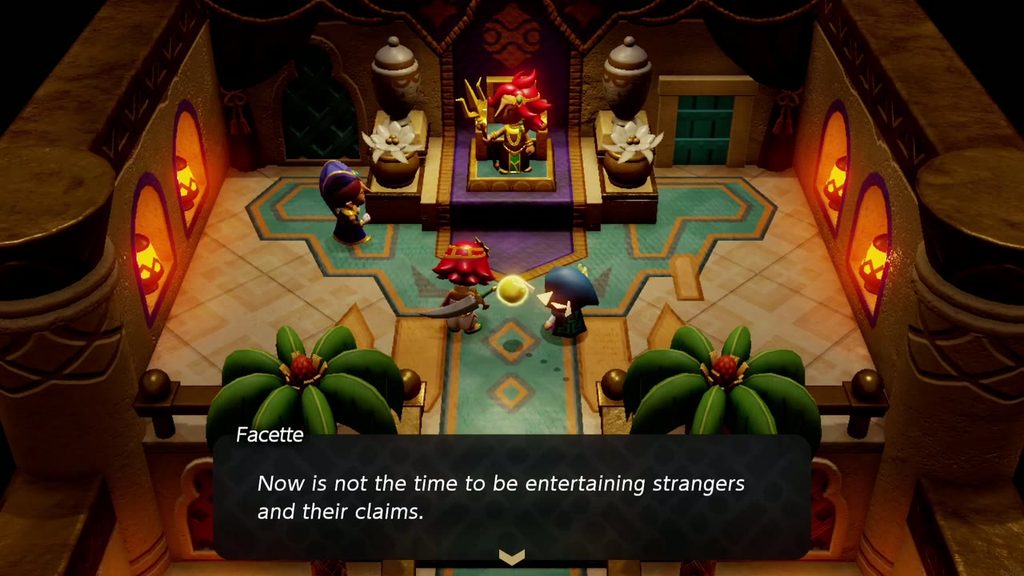 A Rift in the Gerudo Desert - The Legend of Zelda: Echoes of Wisdom Walkthrough 24 Advisor Facette tells Chief Seera that now is not the time to entertain strangers, rejecting Zelda's help.