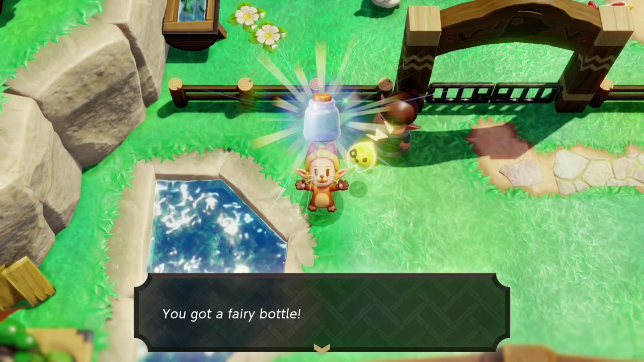 Zelda holds up the Fairy Bottle earned for returning all the cuccos in Kakariko Village. Zelda holds up the Fairy Bottle earned for returning all the cuccos in Kakariko Village.