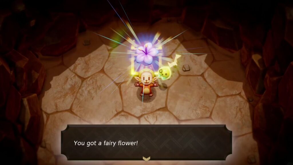The Rift on Eldin Volcano - The Legend of Zelda: Echoes of Wisdom Walkthrough 19 Zelda holds up the Fairy Flower accessory from the cave below the narrow trench.