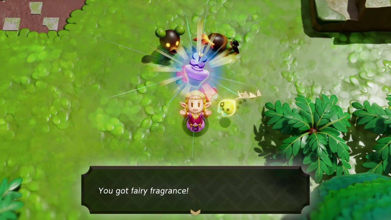 Zelda holds up the Fairy Fragrance, the reward for Looking for Bempu. Zelda holds up the Fairy Fragrance, the reward for Looking for Bempu.