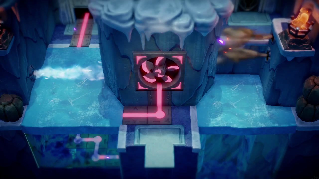 Lanayru Temple Dungeon - The Legend of Zelda: Echoes of Wisdom Walkthrough 16 The central fan glows red as a heater, melting the frozen floor into water.