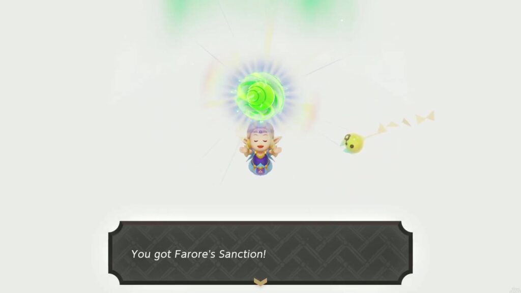Faron Temple Dungeon - The Legend of Zelda: Echoes of Wisdom Walkthrough 84 In the white void the goddess Farore grants her blessing: "You got Farore's Sanction!"