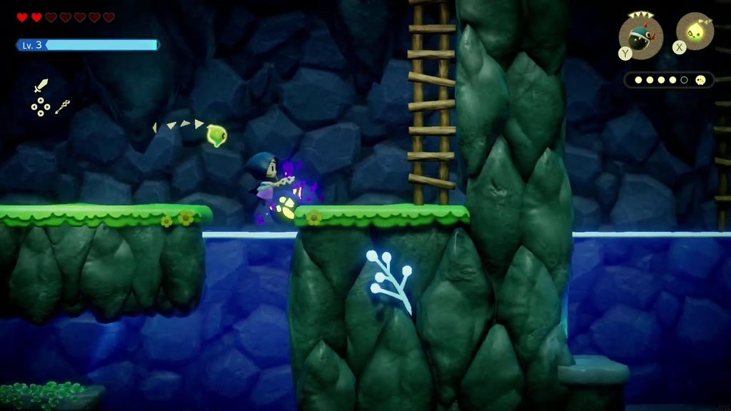 The Jabul Waters Rift - The Legend of Zelda: Echoes of Wisdom Walkthrough 41 Zelda reaches the last energy mass at the water's surface by the right-hand ladder, low on hearts.
