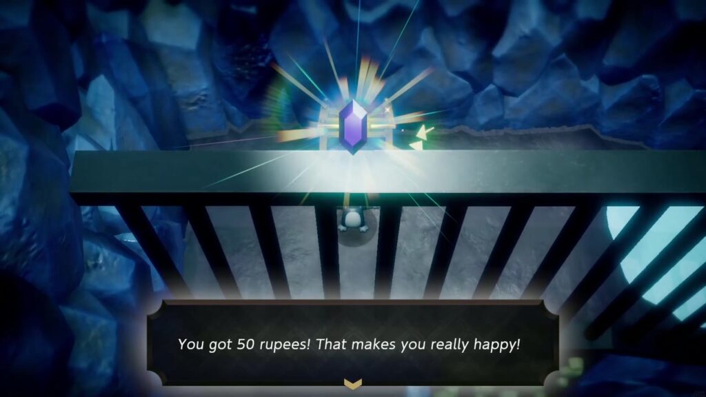 Hebra Mountain: A Rift on Holy Mount Lanayru - The Legend of Zelda: Echoes of Wisdom Walkthrough 36 Zelda holds up a purple rupee: 50 rupees from the chest behind bars in the Hebra Mountain ice cave.