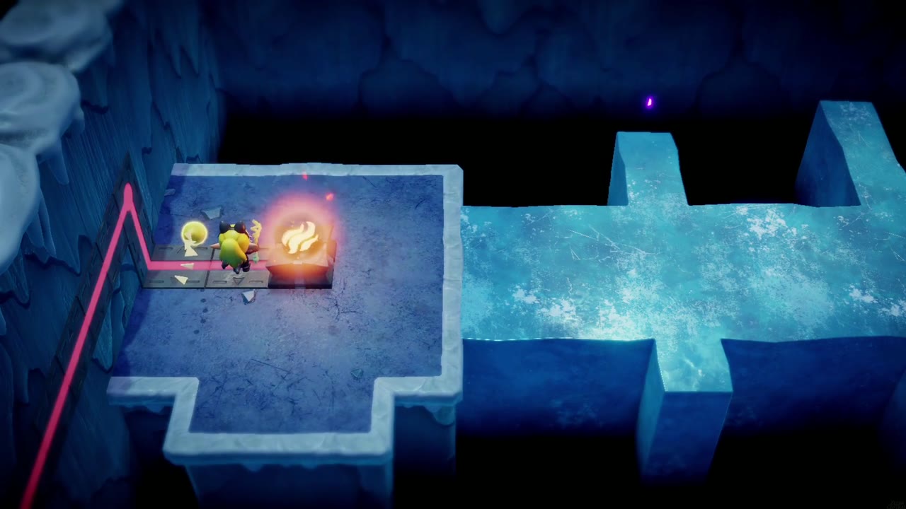 Lanayru Temple Dungeon - The Legend of Zelda: Echoes of Wisdom Walkthrough 58 The fire orb set in its socket fires a red laser that will thaw the frozen room beyond.