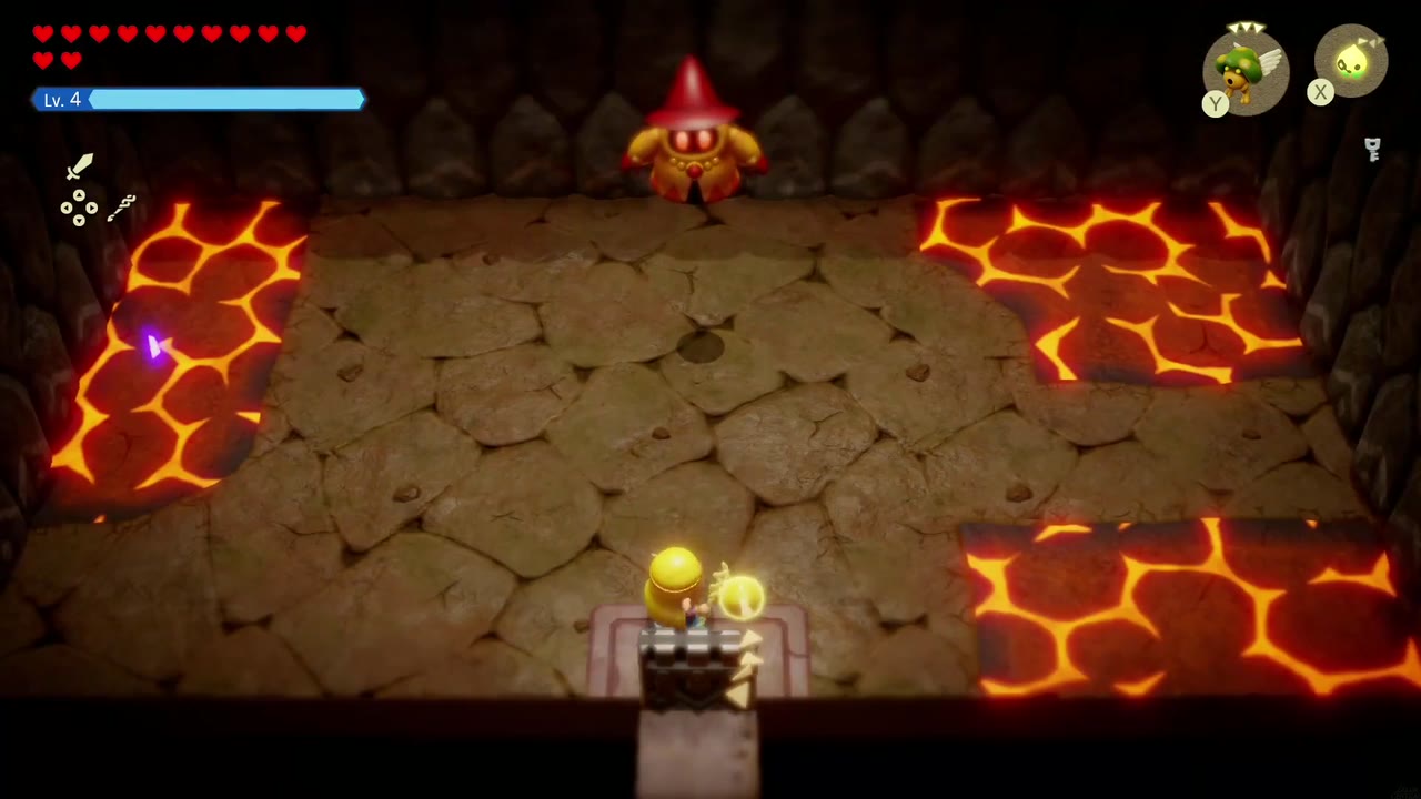 Eldin Temple Dungeon - The Legend of Zelda: Echoes of Wisdom Walkthrough 35 A Fire Wizzrobe appears at the top of the Eldin Temple lava-crack arena as the doors seal behind Zelda.