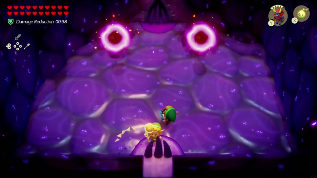 Null's Body: Final Dungeon - The Legend of Zelda: Echoes of Wisdom Walkthrough 6 Two red spawn portals open in Null's Body's first chamber as Zelda and Link arrive to fight.