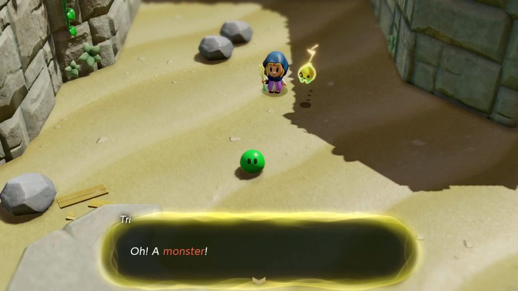 The Mysterious Rifts in Suthorn Forest - The Legend of Zelda: Echoes of Wisdom Walkthrough 1 Tri spots a green Zol on Suthorn Beach, Zelda's first monster encounter as she heads along the sand