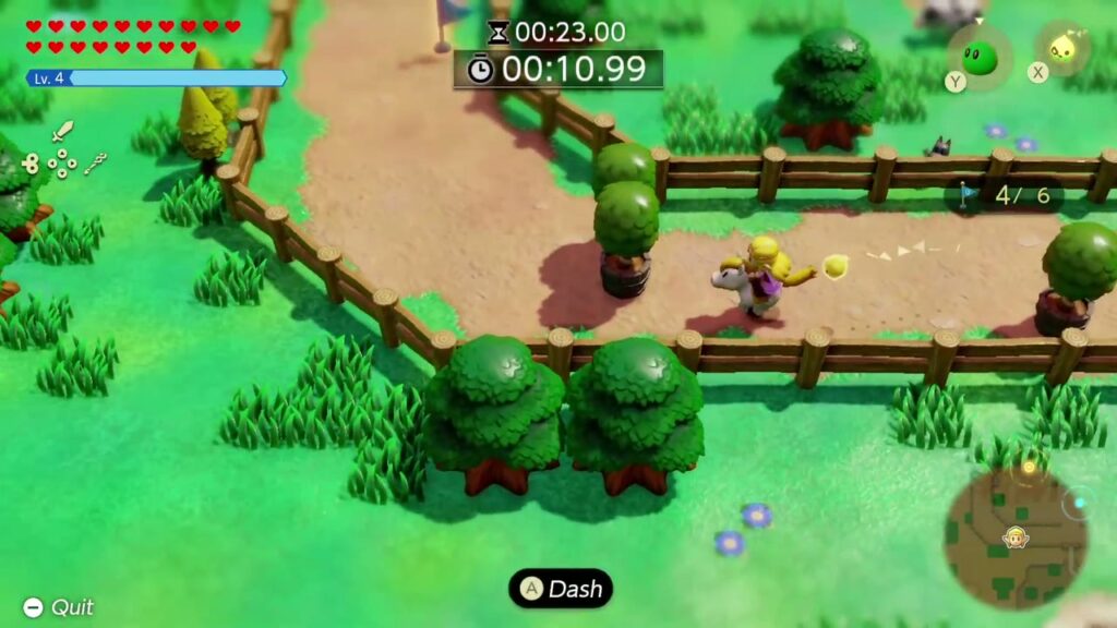 زيلدا على ظهر حصان تدور حول Hyrule مضمار المزرعة خلال سباق الأعلام القصير، تم جمع 4 من أصل 6 أعلام زيلدا على ظهر حصان تدور حول Hyrule مضمار المزرعة خلال سباق الأعلام القصير، تم جمع 4 من أصل 6 أعلام