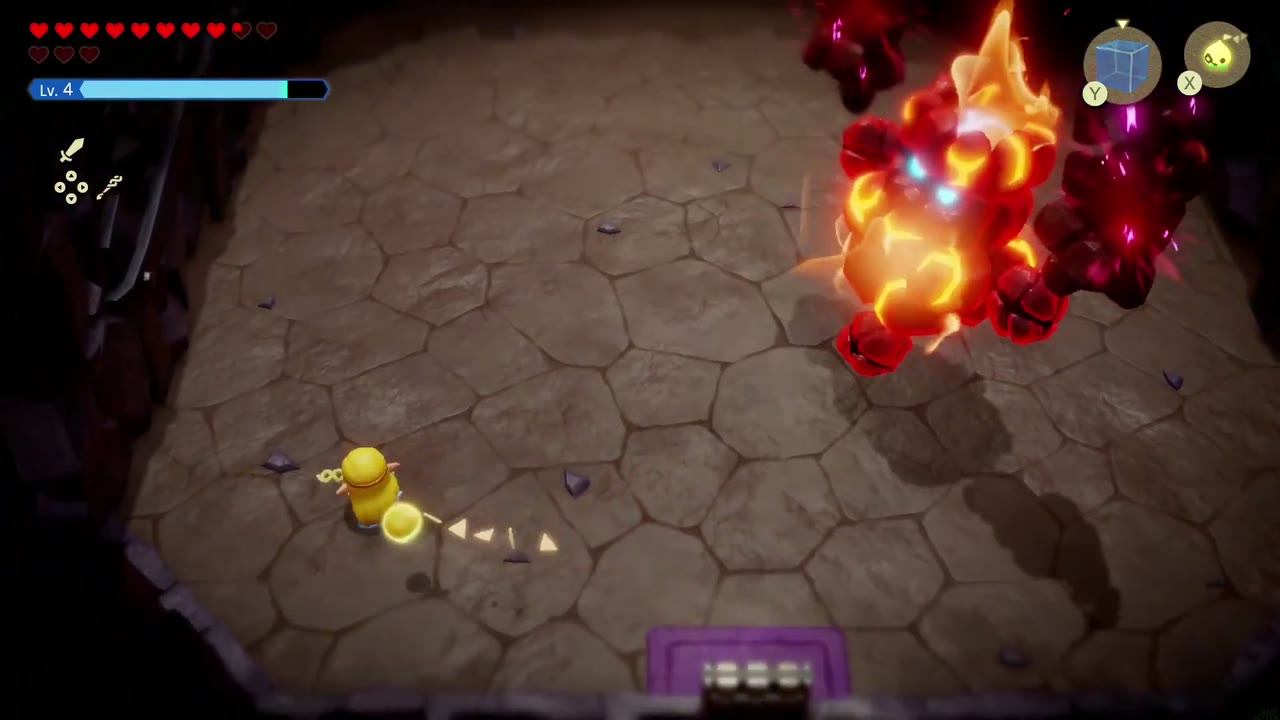 A Mountainous Mystery - The Legend of Zelda: Echoes of Wisdom Walkthrough 31 Zelda keeps her distance as the flame giant attacks across the arena.