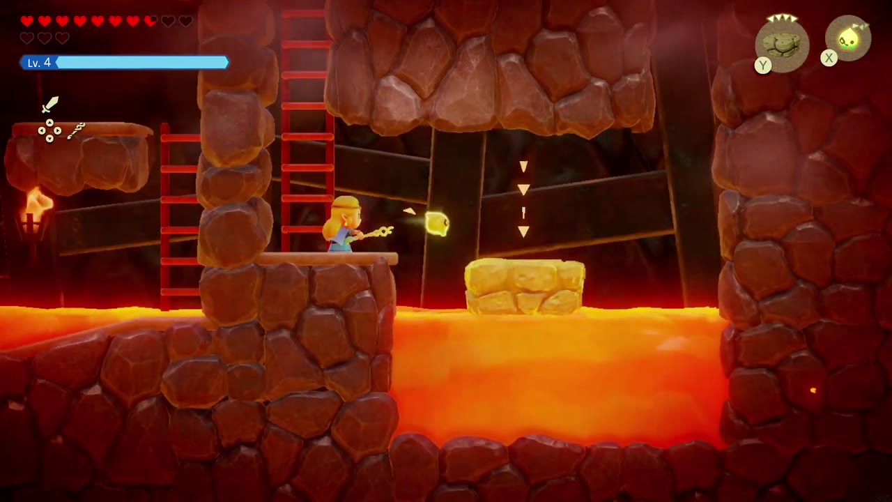 A Mountainous Mystery - The Legend of Zelda: Echoes of Wisdom Walkthrough 22 Zelda drops onto a floating platform to cross the lava.