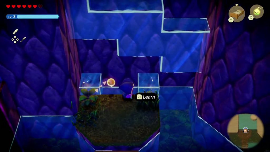 The Jabul Waters Rift - The Legend of Zelda: Echoes of Wisdom Walkthrough 69 Zelda reaches the ledge between two floating water cubes, with the Learn prompt for the Water Block echo.