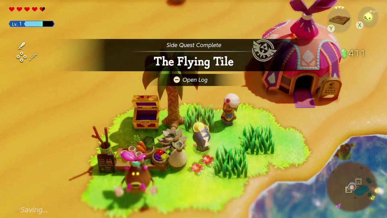 The Side Quest Complete banner for The Flying Tile appears at the Oasis. The Side Quest Complete banner for The Flying Tile appears at the Oasis.