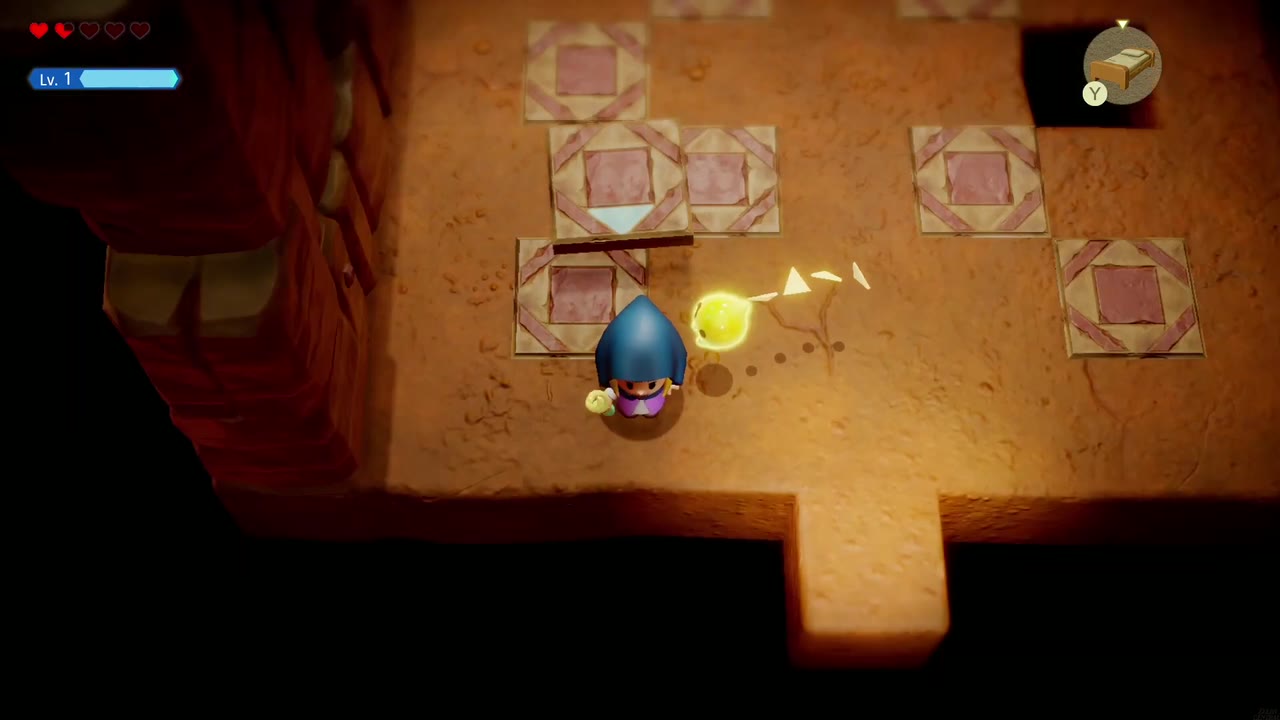 Zelda learns the Flying Tile echo in a dark tiled cave room off the red-rock canyon. Zelda learns the Flying Tile echo in a dark tiled cave room off the red-rock canyon.