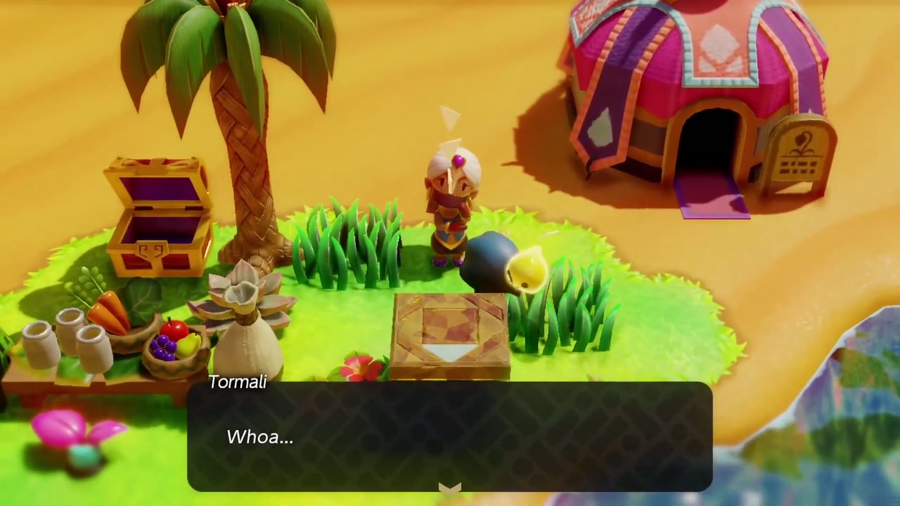 Zelda summons a Flying Tile echo beside Tormali, who reacts with "Whoa..." Zelda summons a Flying Tile echo beside Tormali, who reacts with "Whoa..."