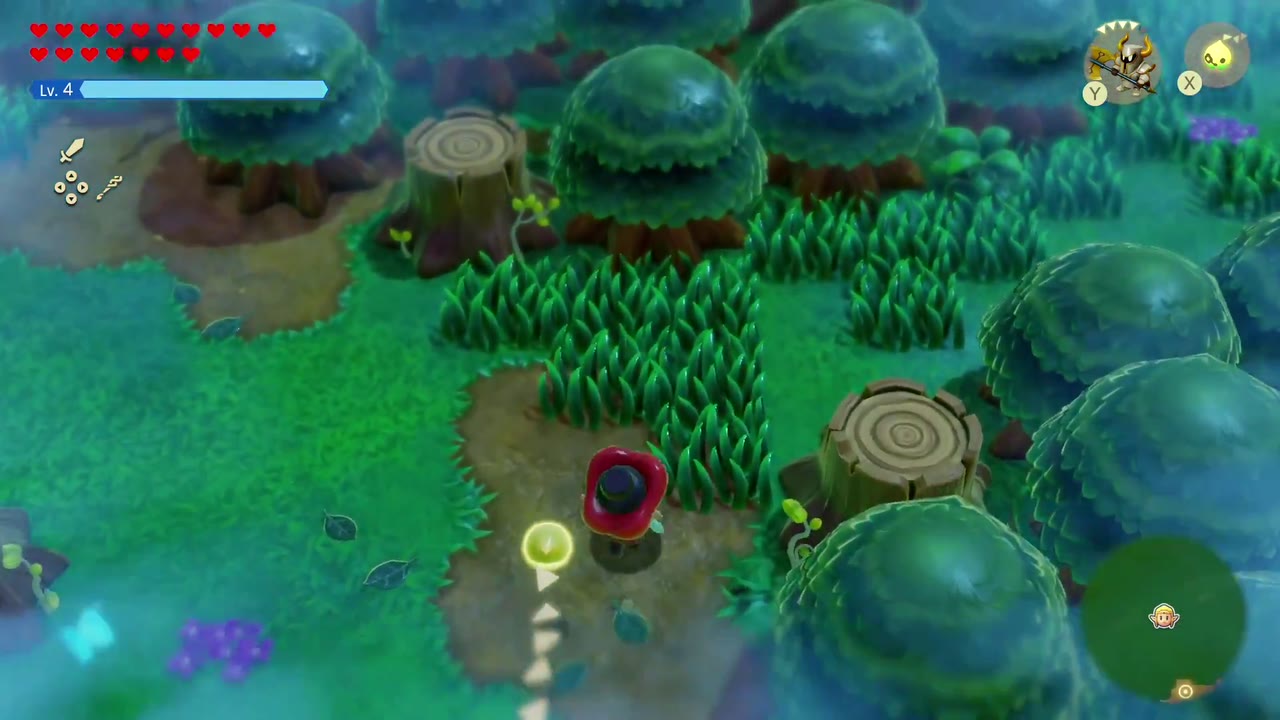The Eternal Forest - The Legend of Zelda: Echoes of Wisdom Walkthrough 15 Fog drifts between the round trees and stumps along the Eternal Forest's narrow paths.