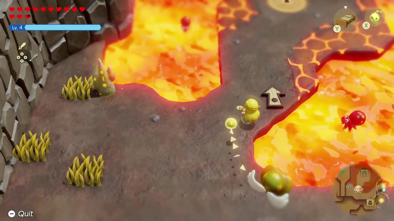 Ready? Set? Goron! - The Legend of Zelda: Echoes of Wisdom Walkthrough 12 Zelda follows a ground arrow along the lava path toward the flag.