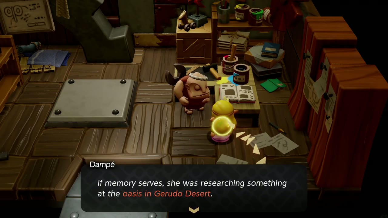 Get Rich Quick! - The Legend of Zelda: Echoes of Wisdom Walkthrough 3 Dampé recalls the Gerudo was researching something at the Gerudo Desert oasis.