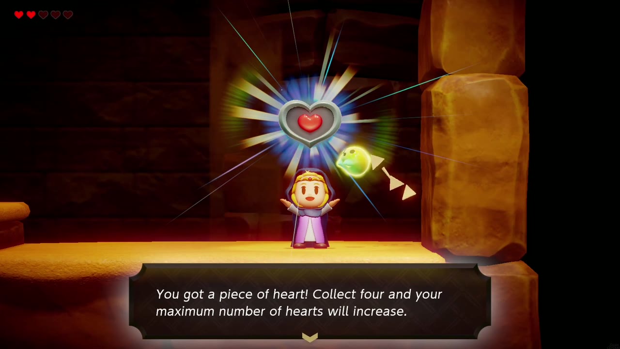 A Rift in the Gerudo Desert - The Legend of Zelda: Echoes of Wisdom Walkthrough 122 Zelda holds up the Piece of Heart at the end of the underground passage east of Gerudo Town.