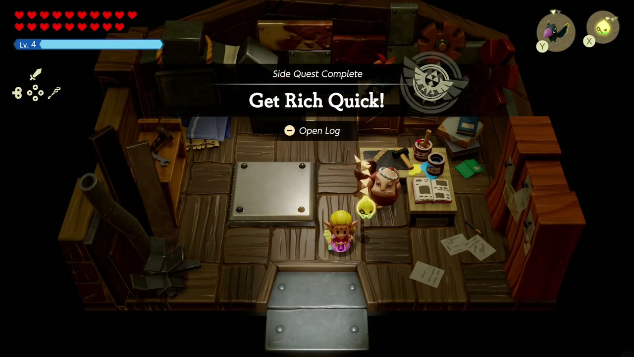 Get Rich Quick! - The Legend of Zelda: Echoes of Wisdom Walkthrough 25 The Side Quest Complete banner for Get Rich Quick! appears in Dampé's studio.