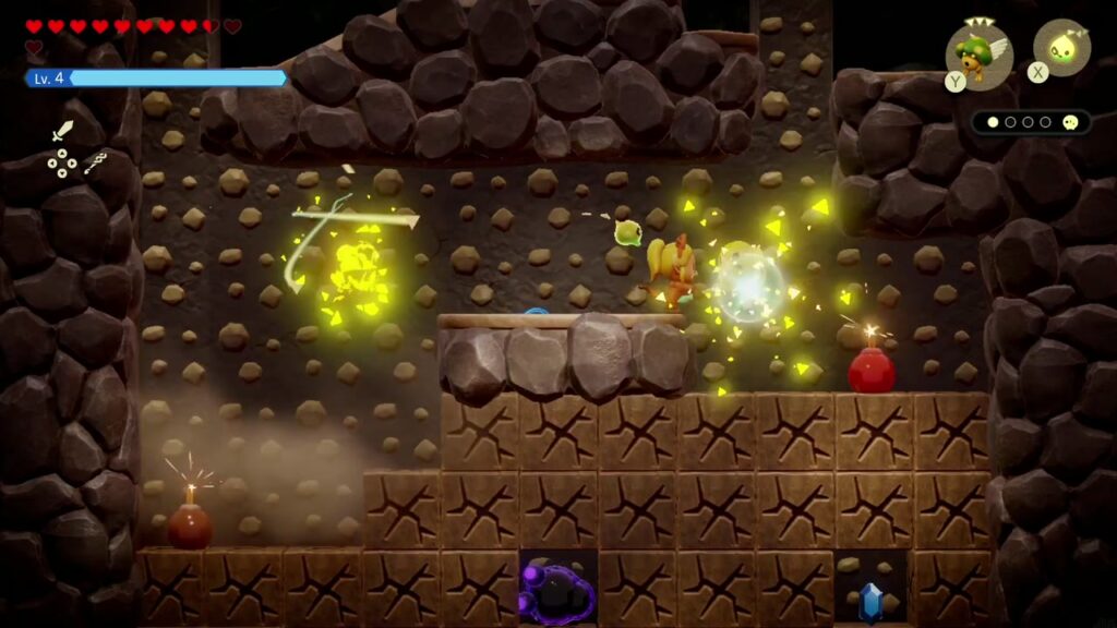 The Rift on Eldin Volcano - The Legend of Zelda: Echoes of Wisdom Walkthrough 32 Bombs from a Ghirro echo blast cracked blocks in the Stilled Goron City side-view cave.