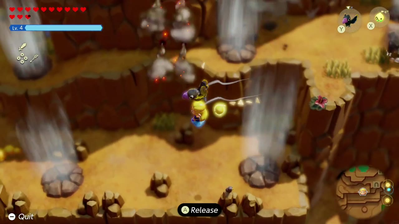 Zelda glides between steam vents on the Eldin Death Road of Pain course. Zelda glides between steam vents on the Eldin Death Road of Pain course.