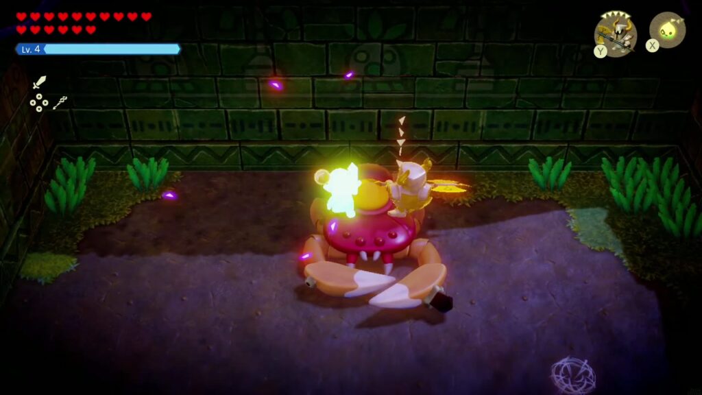 Faron Temple Dungeon - The Legend of Zelda: Echoes of Wisdom Walkthrough 81 With her leg crystals broken Gohma collapses, and Zelda in Swordfighter Form slashes at her exposed eye.
