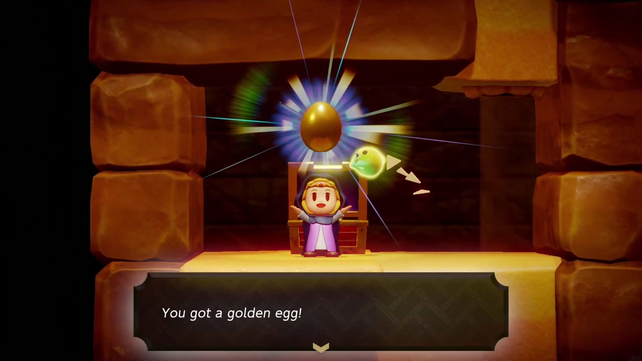 Zelda holds up a golden egg from a chest in the side-view Ancestor's Cave of Rest Zelda holds up a golden egg from a chest in the side-view Ancestor's Cave of Rest