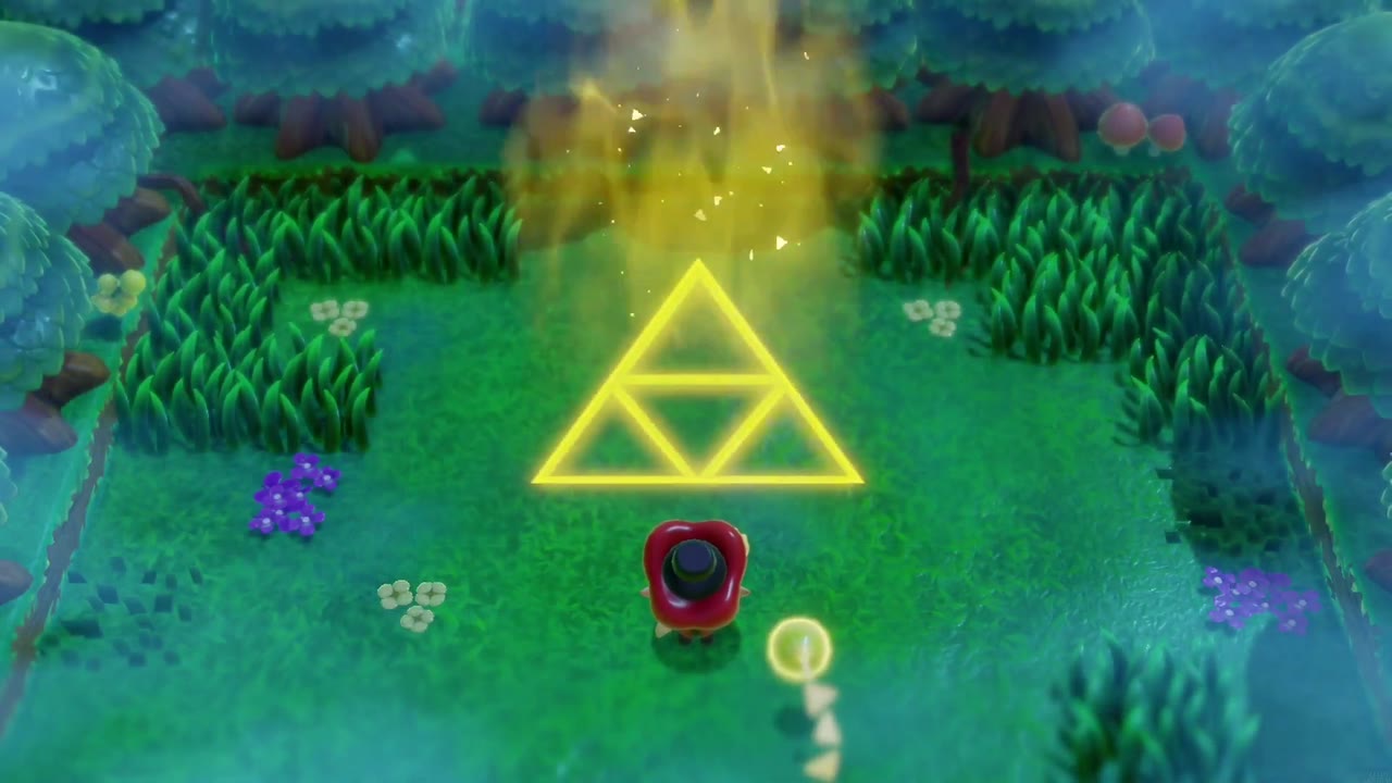 The Eternal Forest - The Legend of Zelda: Echoes of Wisdom Walkthrough 43 A glowing golden Triforce symbol hangs where the Eternal Forest monument stood.