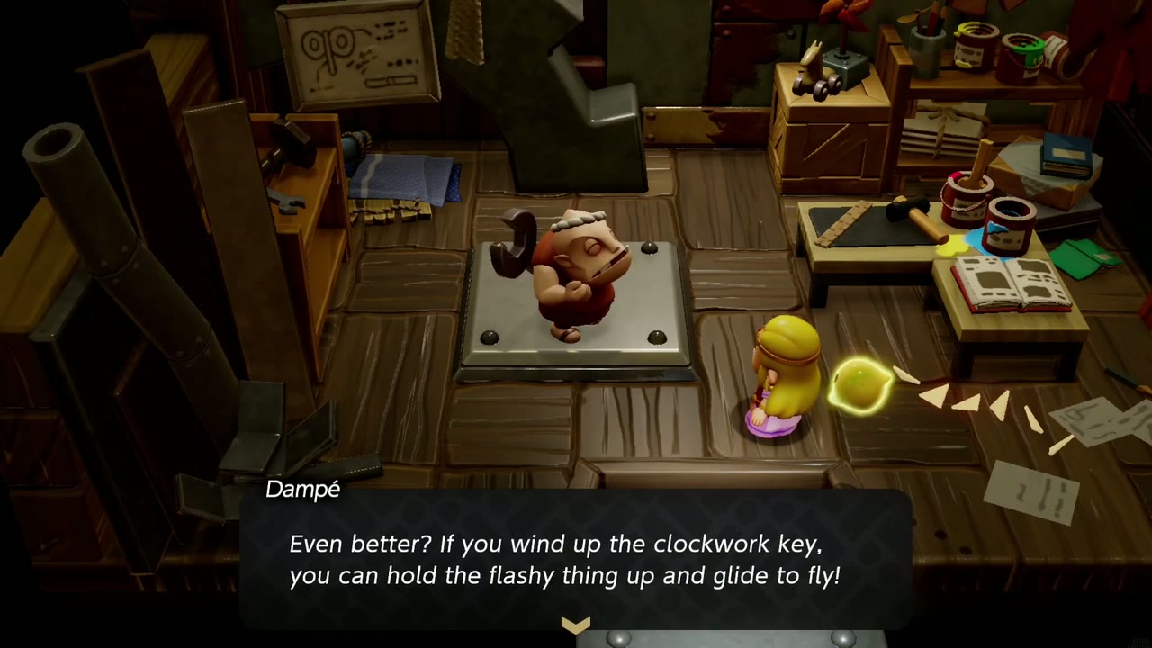 Get Rich Quick! - The Legend of Zelda: Echoes of Wisdom Walkthrough 24 Dampé explains you can wind the Goldfinch up with the clockwork key and glide with it.