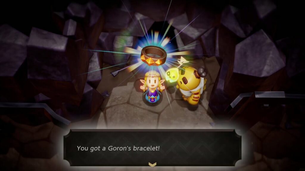 The Rift on Eldin Volcano - The Legend of Zelda: Echoes of Wisdom Walkthrough 86 Zelda holds up the Goron's Bracelet, Darston's reward for A Mountainous Mystery.