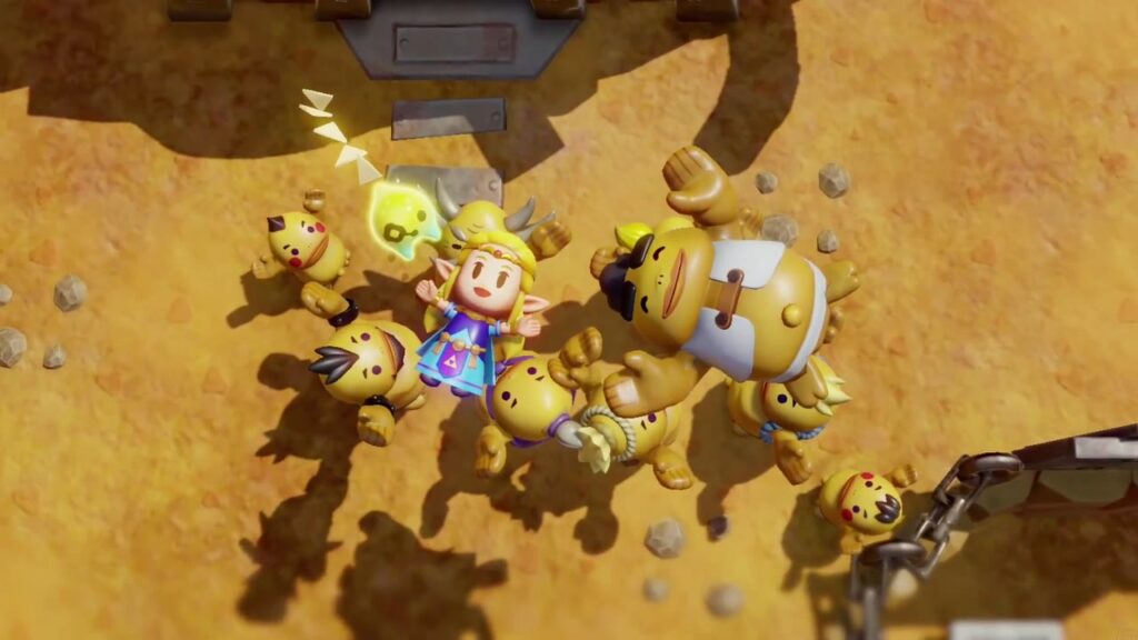 The Rift on Eldin Volcano - The Legend of Zelda: Echoes of Wisdom Walkthrough 71 Gorons crowd around Zelda outside Goron City to celebrate after Eldin Temple is cleared