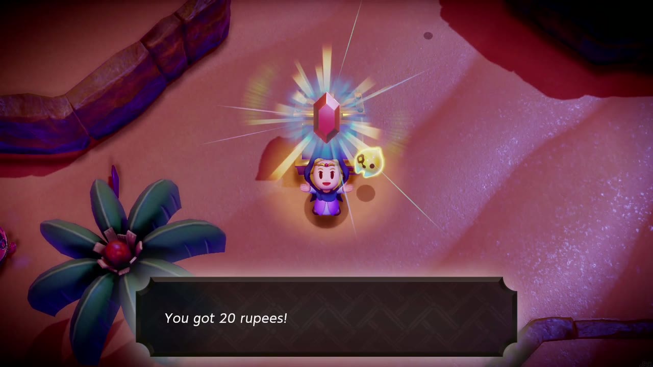 Gerudo Sanctum Dungeon - The Legend of Zelda: Echoes of Wisdom Walkthrough 66 Zelda holds up a red rupee: "You got 20 rupees!" from the chest on the sand island.