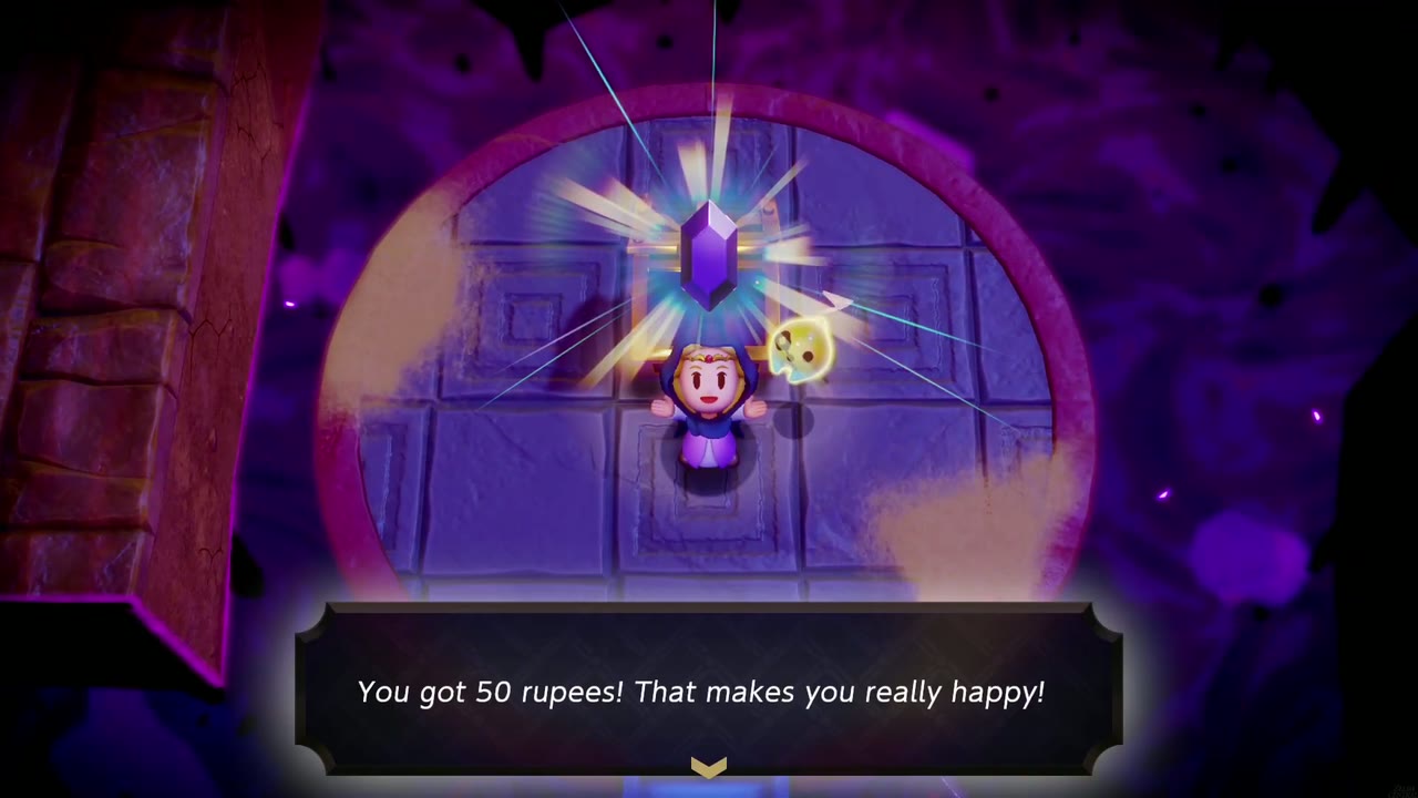 Gerudo Sanctum Dungeon - The Legend of Zelda: Echoes of Wisdom Walkthrough 69 Zelda holds up a purple rupee on the tower top: "You got 50 rupees!"