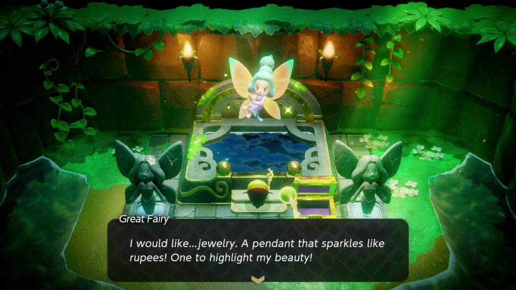 The Great Fairy asks Zelda for a pendant that sparkles like rupees