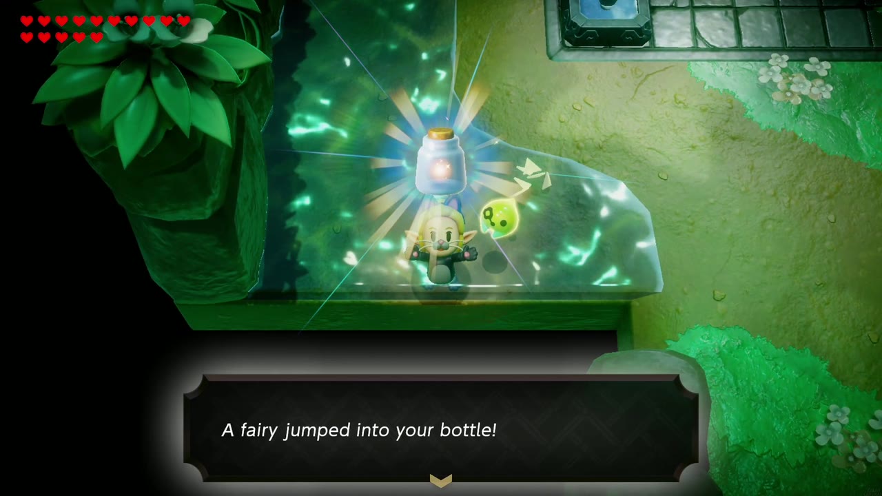 At the Great Fairy Shrine, Zelda holds up her bottle: "A fairy jumped into your bottle!" At the Great Fairy Shrine, Zelda holds up her bottle: "A fairy jumped into your bottle!"
