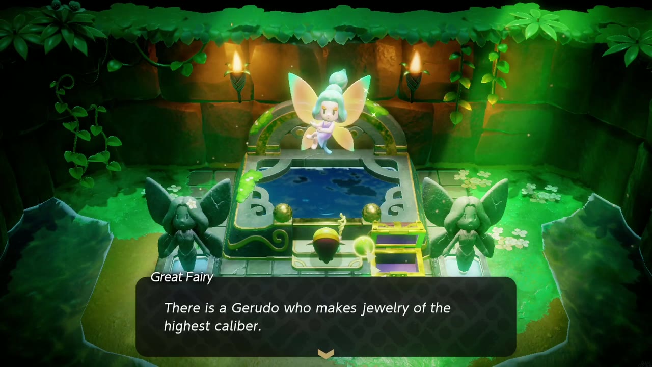 The Great Fairy asks Zelda to have a Gerudo jeweler make her a pendant. The Great Fairy asks Zelda to have a Gerudo jeweler make her a pendant.