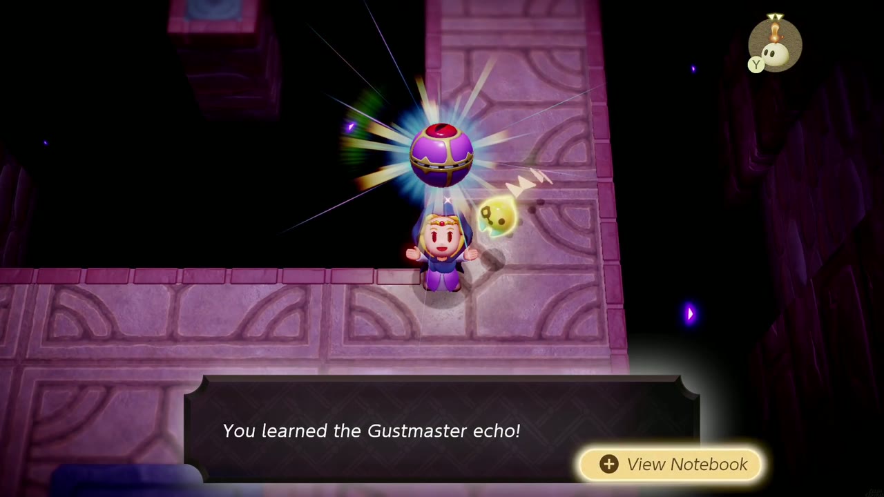 Zelda aprende o eco do Gustmaster em uma passarela estreita sobre o vazio em Stilled. Hyrule Castelo Zelda aprende o eco do Gustmaster em uma passarela estreita sobre o vazio em Stilled. Hyrule Castelo