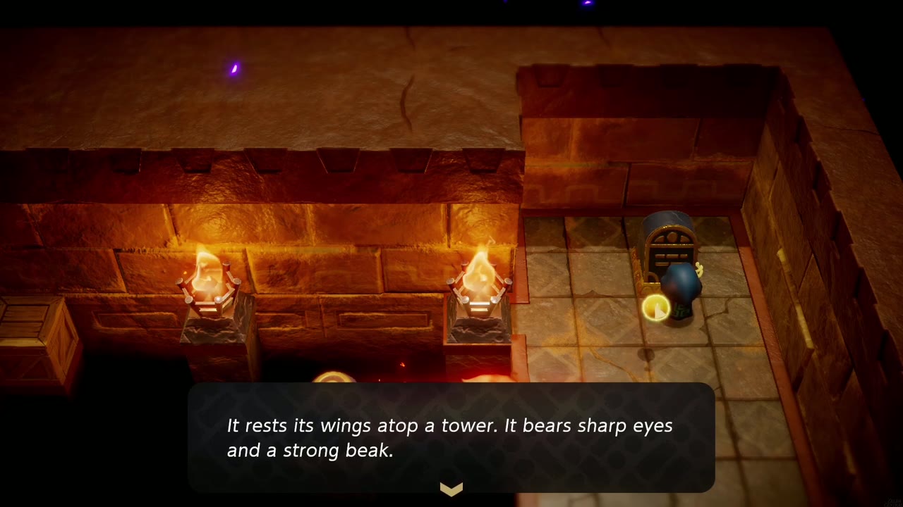 Gerudo Sanctum Dungeon - The Legend of Zelda: Echoes of Wisdom Walkthrough 116 Hawk clue tablet text: it rests its wings atop a tower, with sharp eyes and a strong beak.